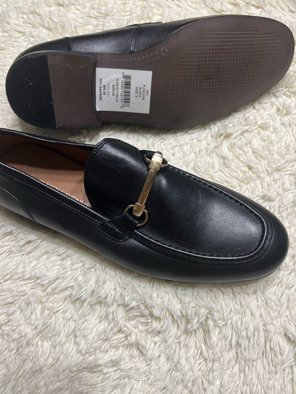 Men's Saks Black Leather Bit Loafers with Gold Hardware